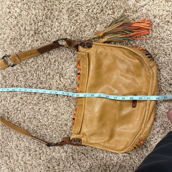 Women’s Frye Woven Leather Crossbody Messenger Multi-Color Western Tassel Bag - Picture 10 of 13